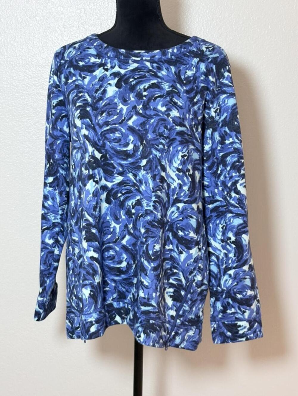 T by Talbots Blue Swirl Abstract Long Sleeve Top Size L